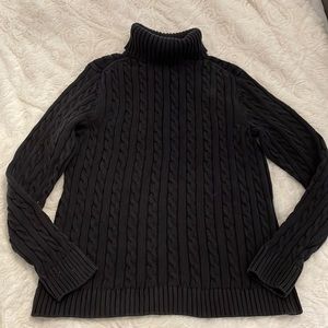 L.L. Bean Cable Knit Black Sweater Turtleneck